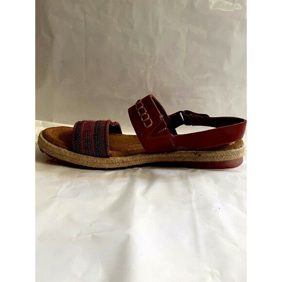 Born Natural Leather & Fabric Womens Sandals Size 8 Red Ankle Strap - Picture 3 of 9